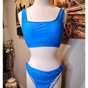 Cupshe Stylish Wide Strap Aqua Blue Bikini Set - Size Large